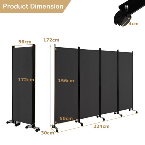 Rolling panel room divider - rolling, 4-panel